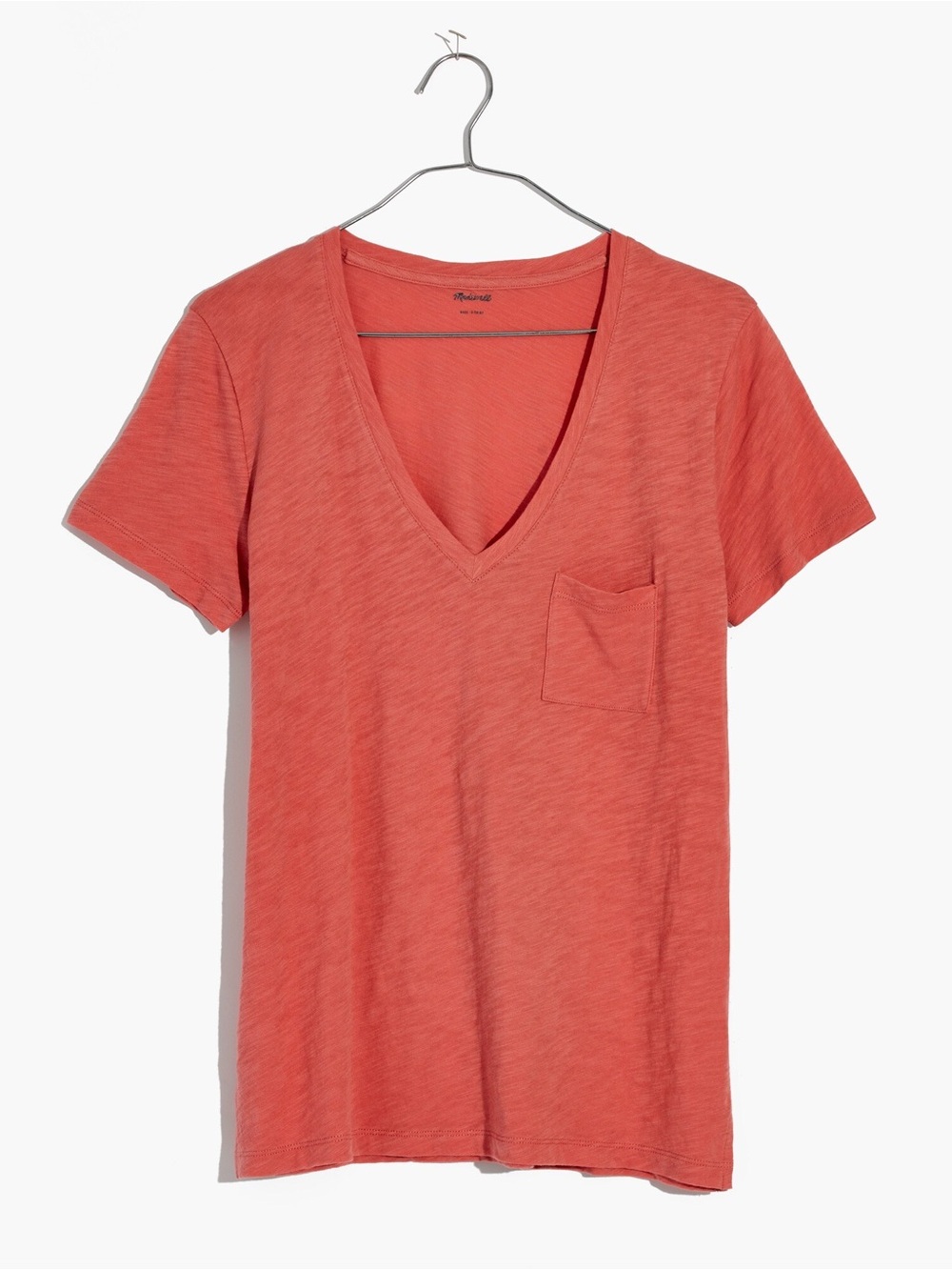 Madewell orange pocket V neck t shirt